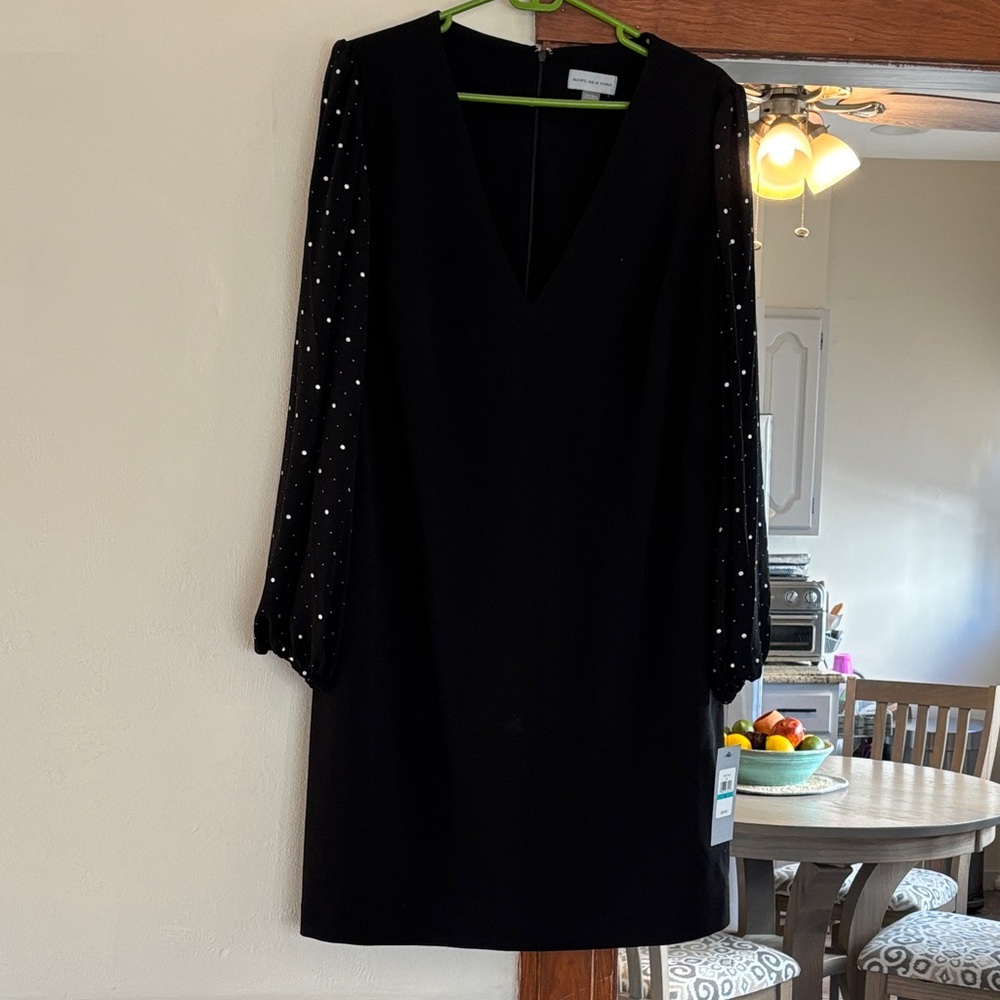 NWT Marc New York Black Dress with Sheer Embellished Sleeves